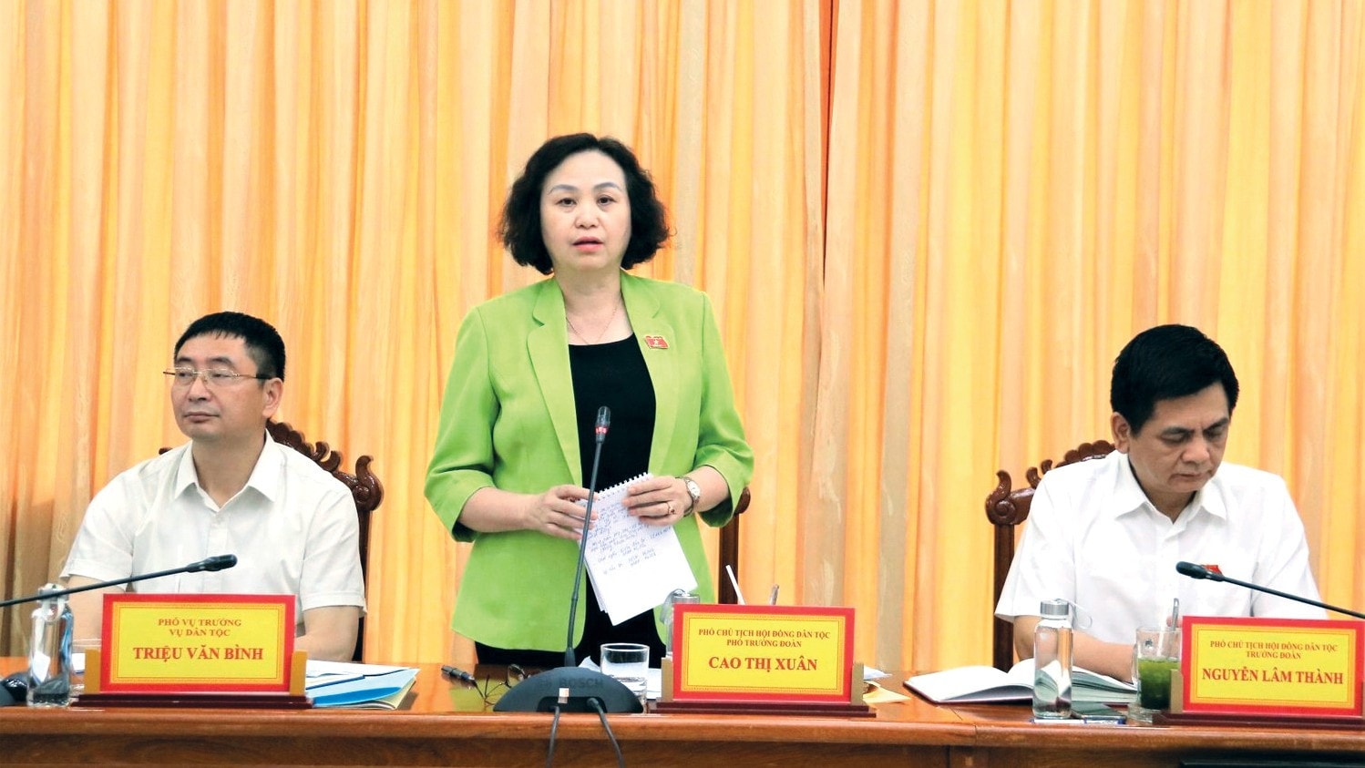 Phó Chủ tịch Hội đồng Dân tộc Cao Thị Xuân phát biểu tại cuộc làm việc