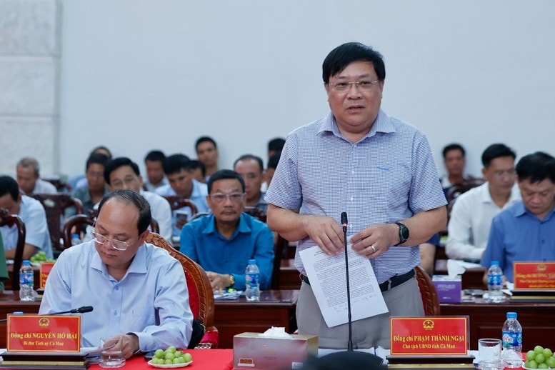Chủ tịch UBND tỉnh Cà Mau Phạm Thành Ngại phát biểu tại cuộc họp. Ảnh: VGP/Nhật Bắc