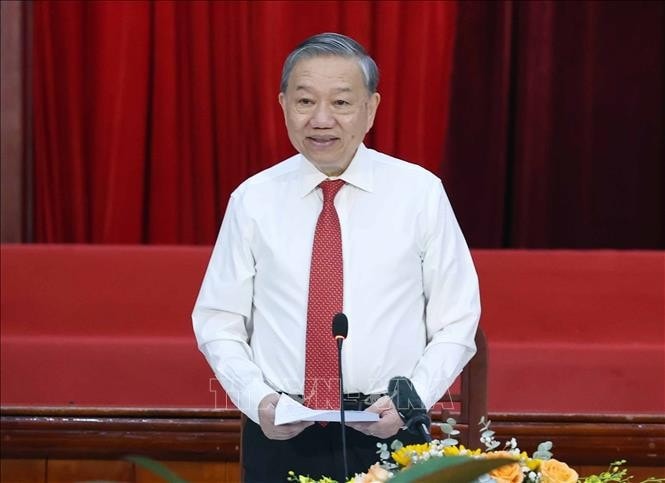 Tổng Bí thư Tô Lâm phát biểu tại buổi gặp mặt. Ảnh: Thống Nhất/TTXVN