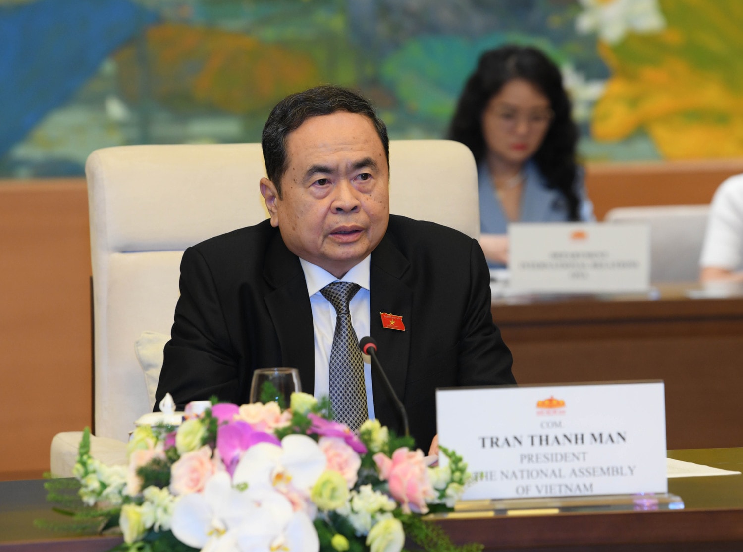 Chủ tịch Quốc hội Trần Thanh Mẫn phát biểu tại cuộc tiếp. Ảnh: Lâm Hiển.