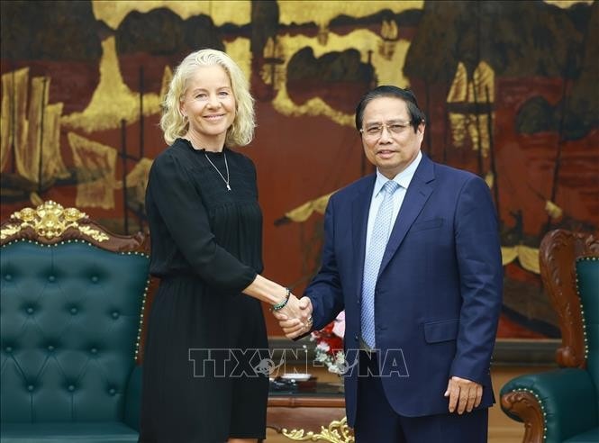 Thủ tướng Phạm Minh Chính tiếp bà Susanna Campbell, Chủ tịch Tập đoàn Syre (Thụy Điển). Ảnh: Dương Giang/TTXVN