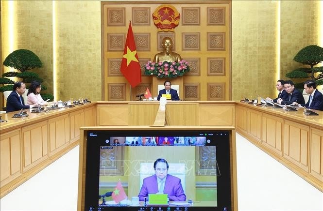 Thủ tướng Phạm Minh Chính phát biểu tại Hội nghị cấp cao trực tuyến về khí hậu. Ảnh: Dương Giang/TTXVN