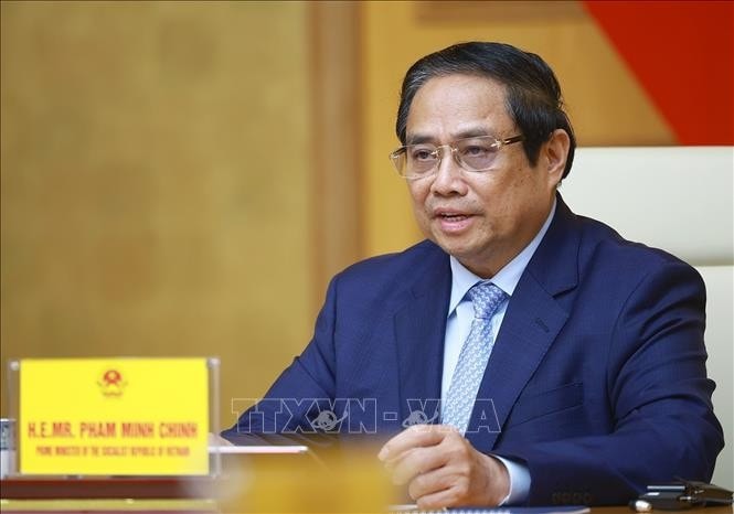 Thủ tướng Phạm Minh Chính phát biểu tại Hội nghị cấp cao trực tuyến về khí hậu. Ảnh: Dương Giang/TTXVN