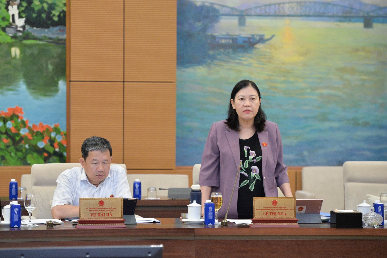 Phó Chủ nhiệm Thường trực Ủy ban Dân nguyện và Giám sát Lê Thị Nga phát biểu tại phiên họp. Ảnh: Hồ Long
