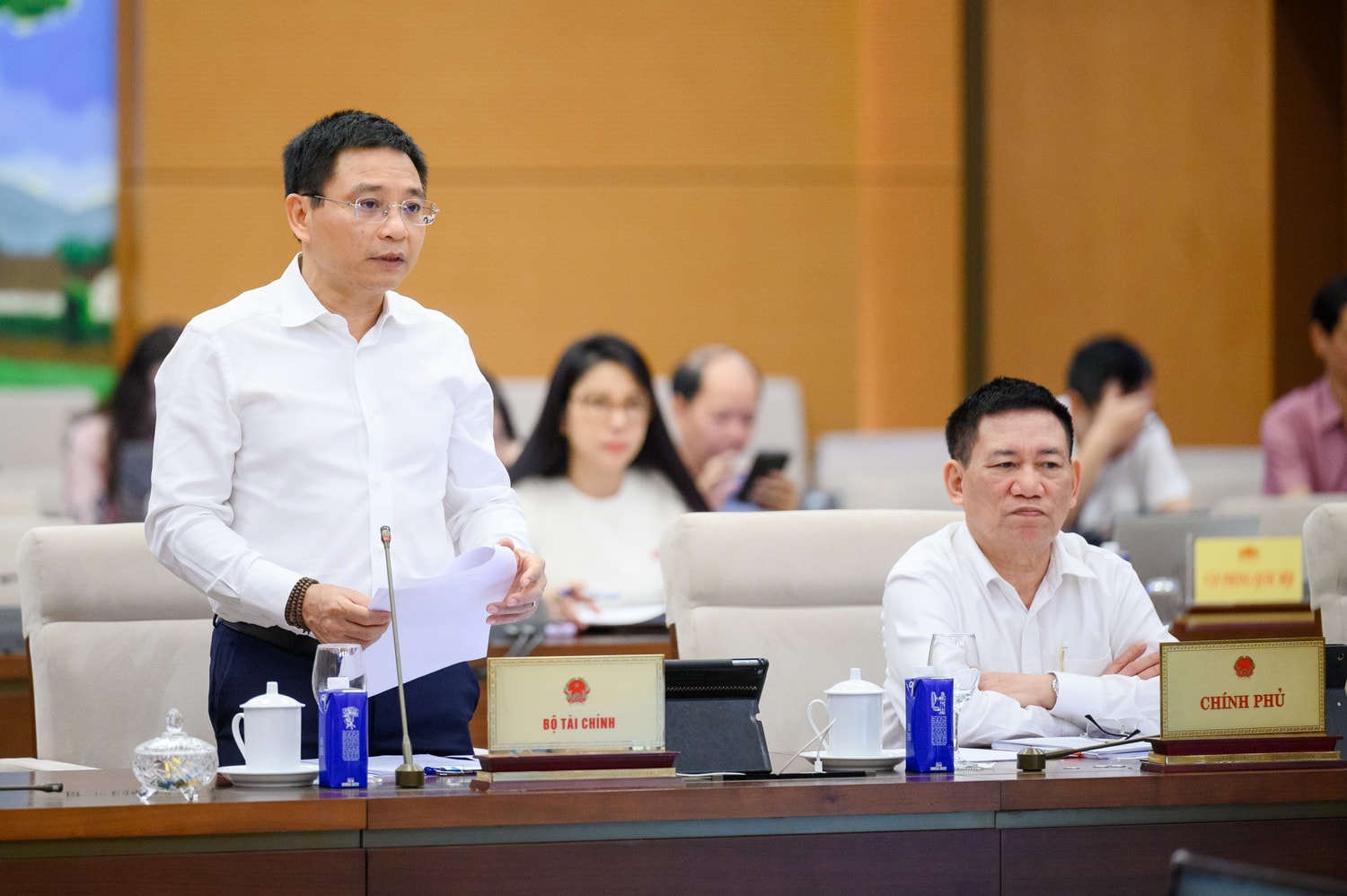 Bộ trưởng Bộ Tài chính Nguyễn Văn Thắng phát biểu. Ảnh: Hồ Long