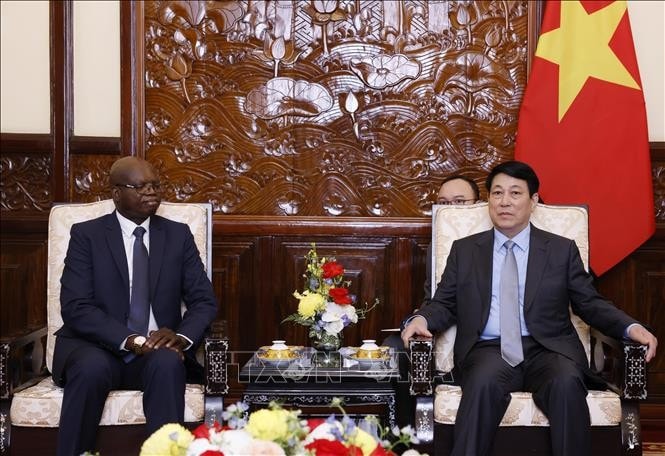 Chủ tịch nước Lương Cường tiếp Đại sứ Cộng hoà Angola tại Việt Nam Fernando Miguel. Ảnh: Lâm Khánh/TTXVN