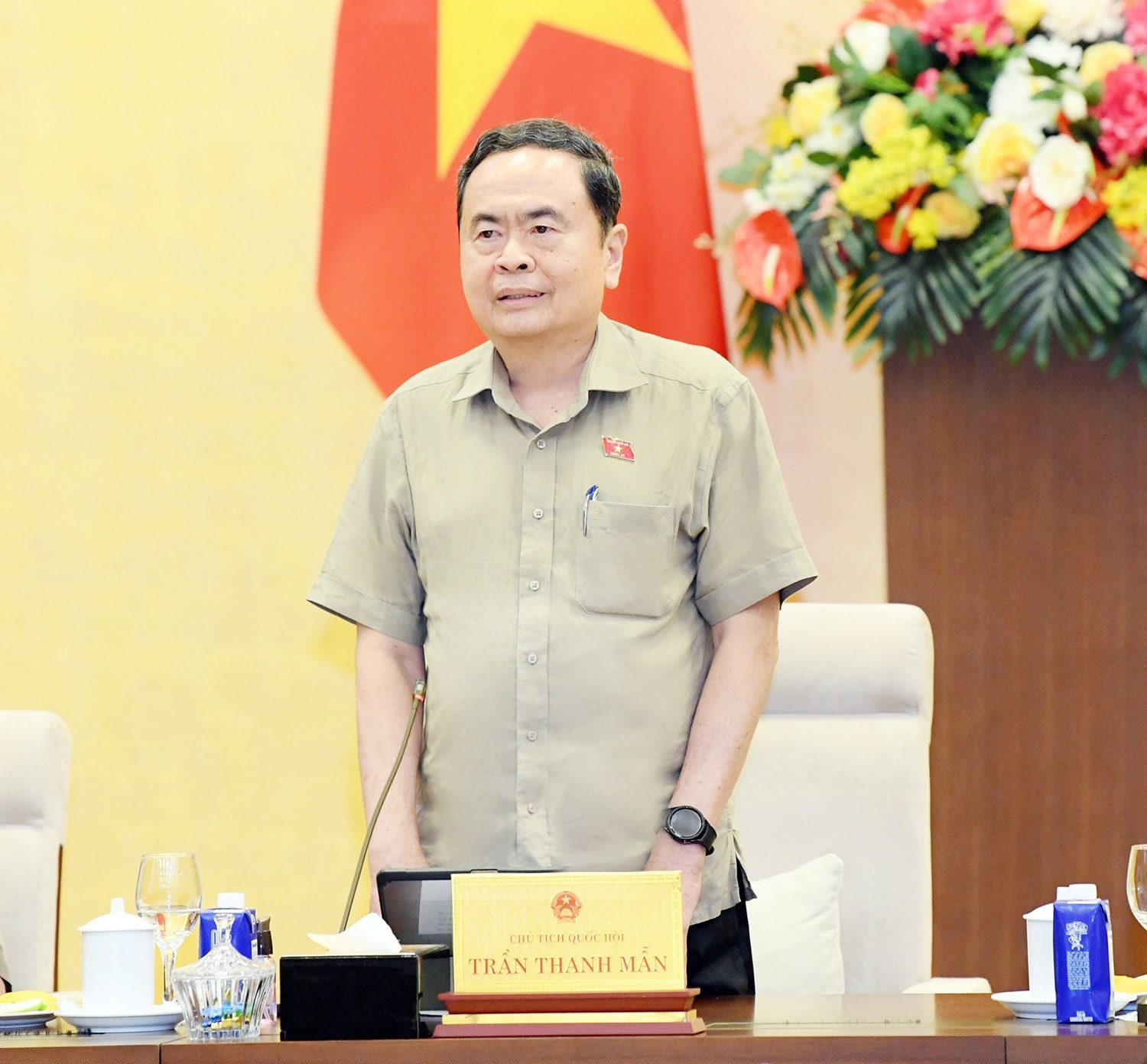 Chủ tịch Quốc hội Trần Thanh Mẫn phát biểu tại hội nghị. Ảnh: Lâm Hiển