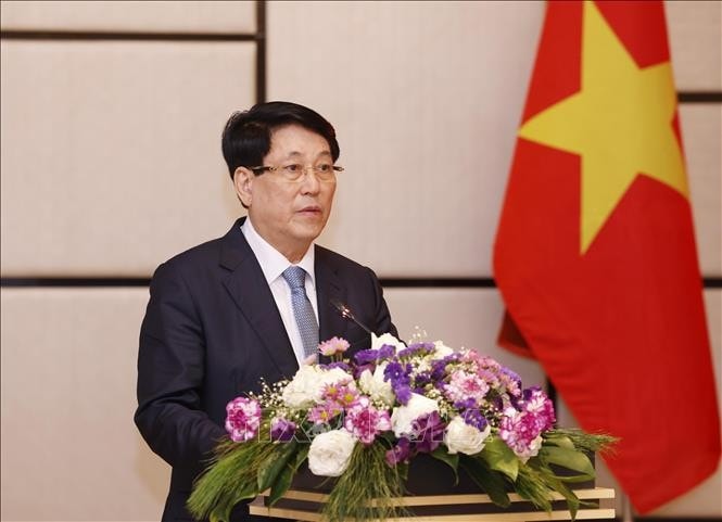 Chủ tịch nước Lương Cường phát biểu tại cuộc gặp. Ảnh: Lâm Khánh/TTXVN