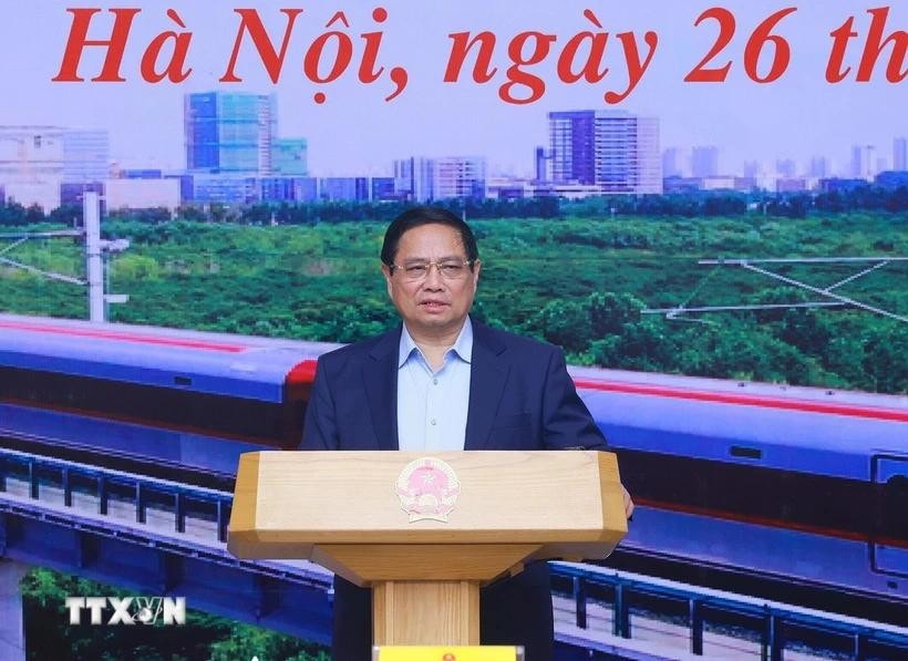 Thủ tướng Phạm Minh Chính chủ trì Phiên họp thứ hai Ban Chỉ đạo các công trình trọng điểm, dự án quan trọng quốc gia lĩnh vực đường sắt. Ảnh: Dương Giang/TTXVN