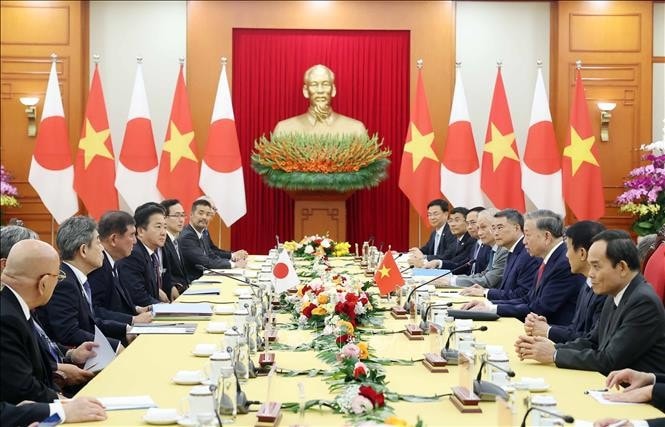 Tổng Bí thư Tô Lâm tiếp Chủ tịch Đảng Dân chủ Tự do (LDP), Thủ tướng Nhật Bản Ishiba Shigeru. Ảnh: Thống Nhất/TTXVN