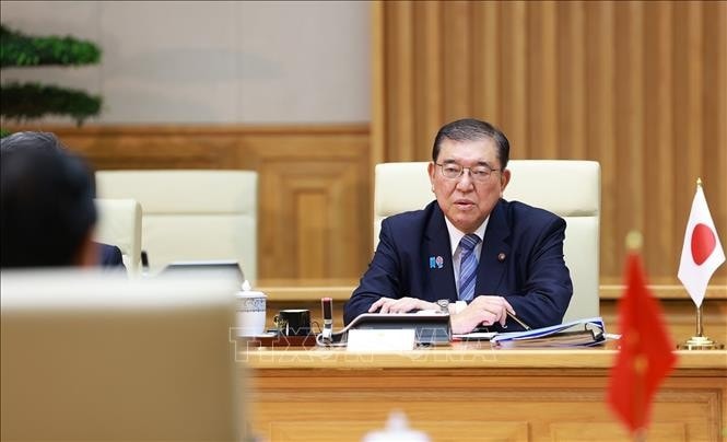 Thủ tướng Nhật Bản Ishiba Shigeru phát biểu tại cuộc hội đàm với Thủ tướng Phạm Minh Chính. Ảnh: Dương Giang/TTXVN