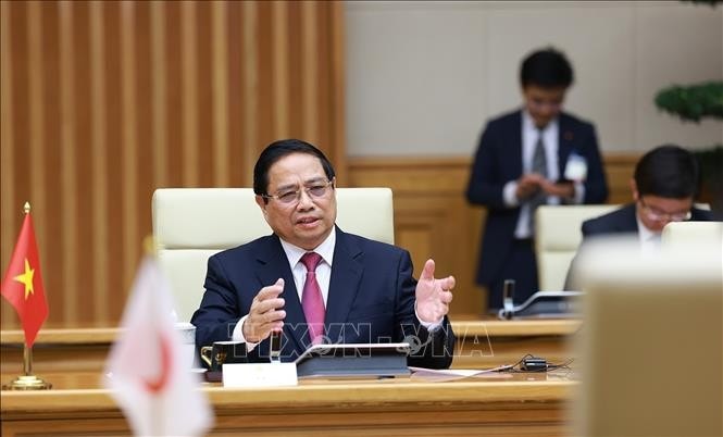 Thủ tướng Phạm Minh Chính phát biểu tại cuộc hội đàm với Thủ tướng Nhật Bản Ishiba Shigeru. Ảnh: Dương Giang/TTXVN