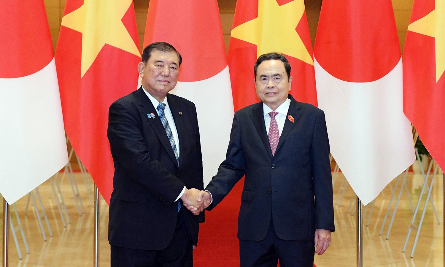 Chủ tịch Quốc hội Trần Thanh Mẫn hội kiến Thủ tướng Nhật Bản Ishiba Shigeru. Ảnh: Lâm Hiển