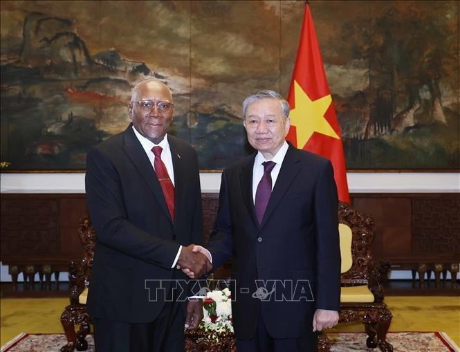 Tổng Bí thư Tô Lâm hội kiến Ủy viên Bộ Chính trị, Phó Chủ tịch nước Cộng hòa Cuba Salvador Valdes Mesa. Ảnh: Thống Nhất/TTXVN