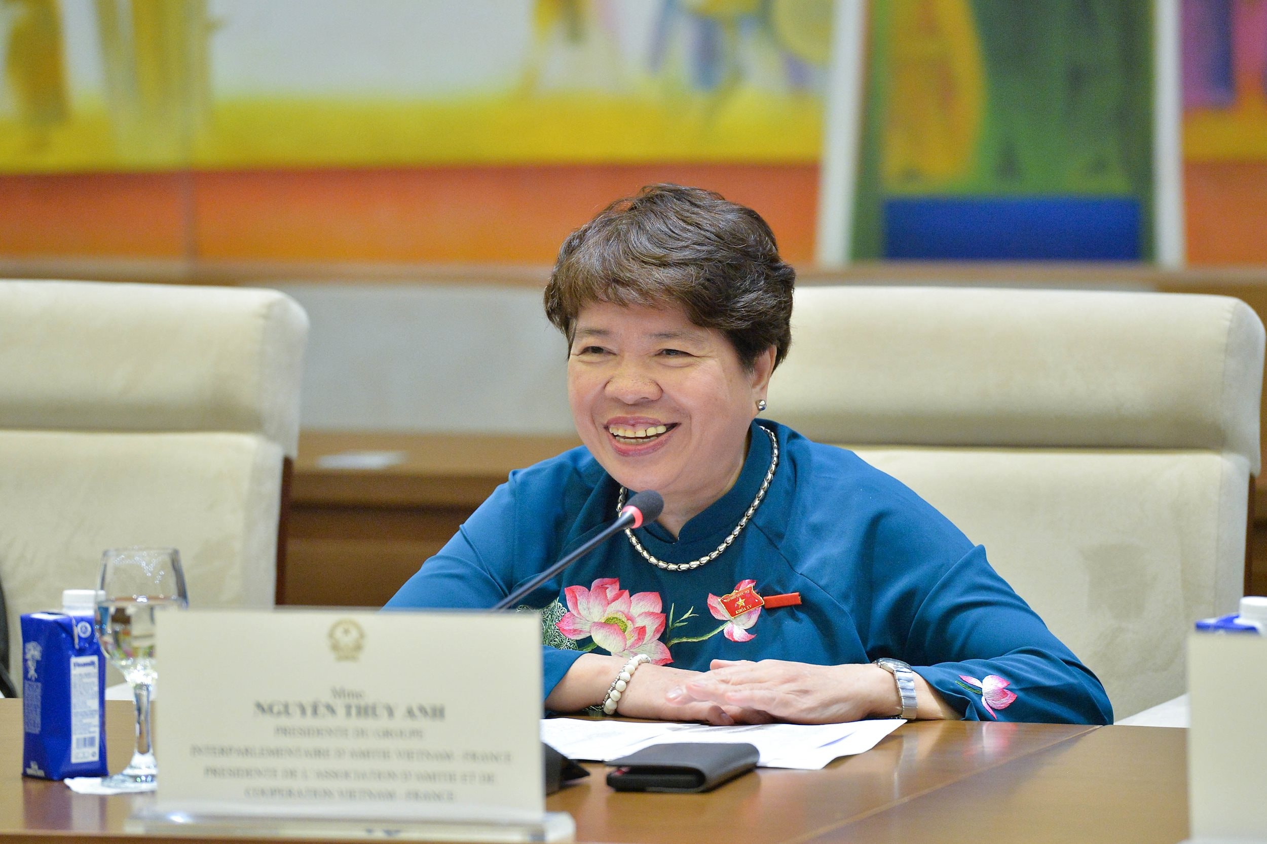 Chủ tịch Nhóm Nghị sĩ Hữu nghị Việt Nam - Pháp Nguyễn Thúy Anh trao đổi với Phó Chủ nhiệm Ủy ban Đối ngoại, Quốc phòng và Các lực lượng vũ trang của Thượng viện Pháp Helene Conway Mouret,