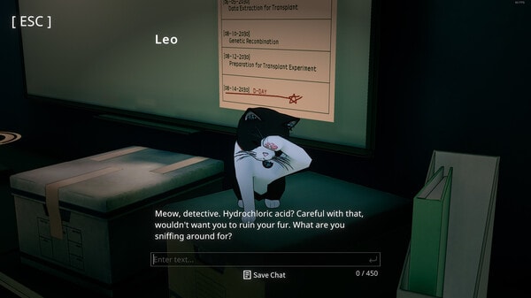 A screen grab from Uncover the Smoking Gun, a video game that uses conversational artificial intelligence for interaction between players and nonplayer characters (ReLU Games)