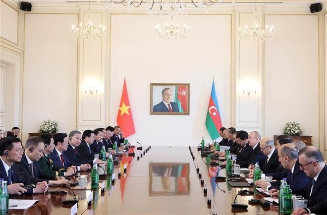 At the talks in Baku on May 7 afternoon (local time) between General Secretary of the Communist Party of Vietnam (CPV) Central Committee To Lam and Azerbaijani President Ilham Aliyev. (Photo: VNA) lam2.jpg