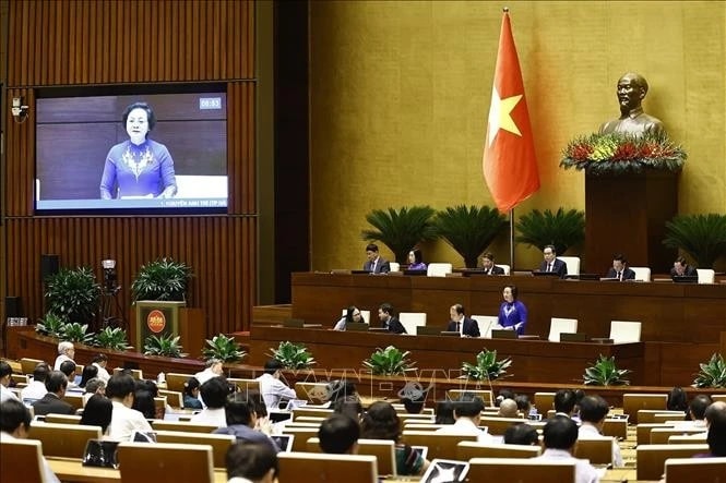 Minister of Home Affairs Pham Thi Thanh Tra clarifies a number of contents of the draft revised Law on Organisation of Local Government. (Photo: VNA)