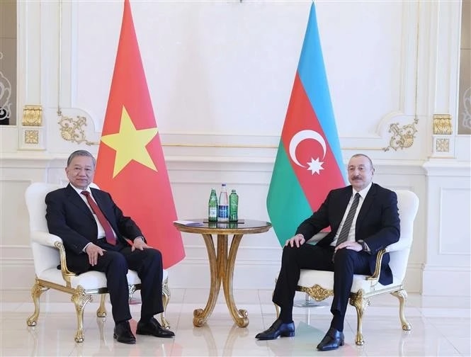 General Secretary of the Communist Party of Vietnam (CPV) Central Committee To Lam (left) and Azerbaijani President Ilham Aliyev. (Photo: VNA)