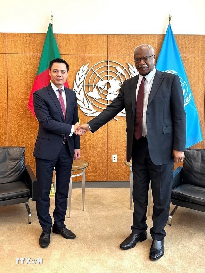 Ambassador Dang Hoang Giang and President of the 79th Session of the UN General Assembly Philemon Yang (Photo: VNA) dai-su-dang-hoang-giang-2.jpg