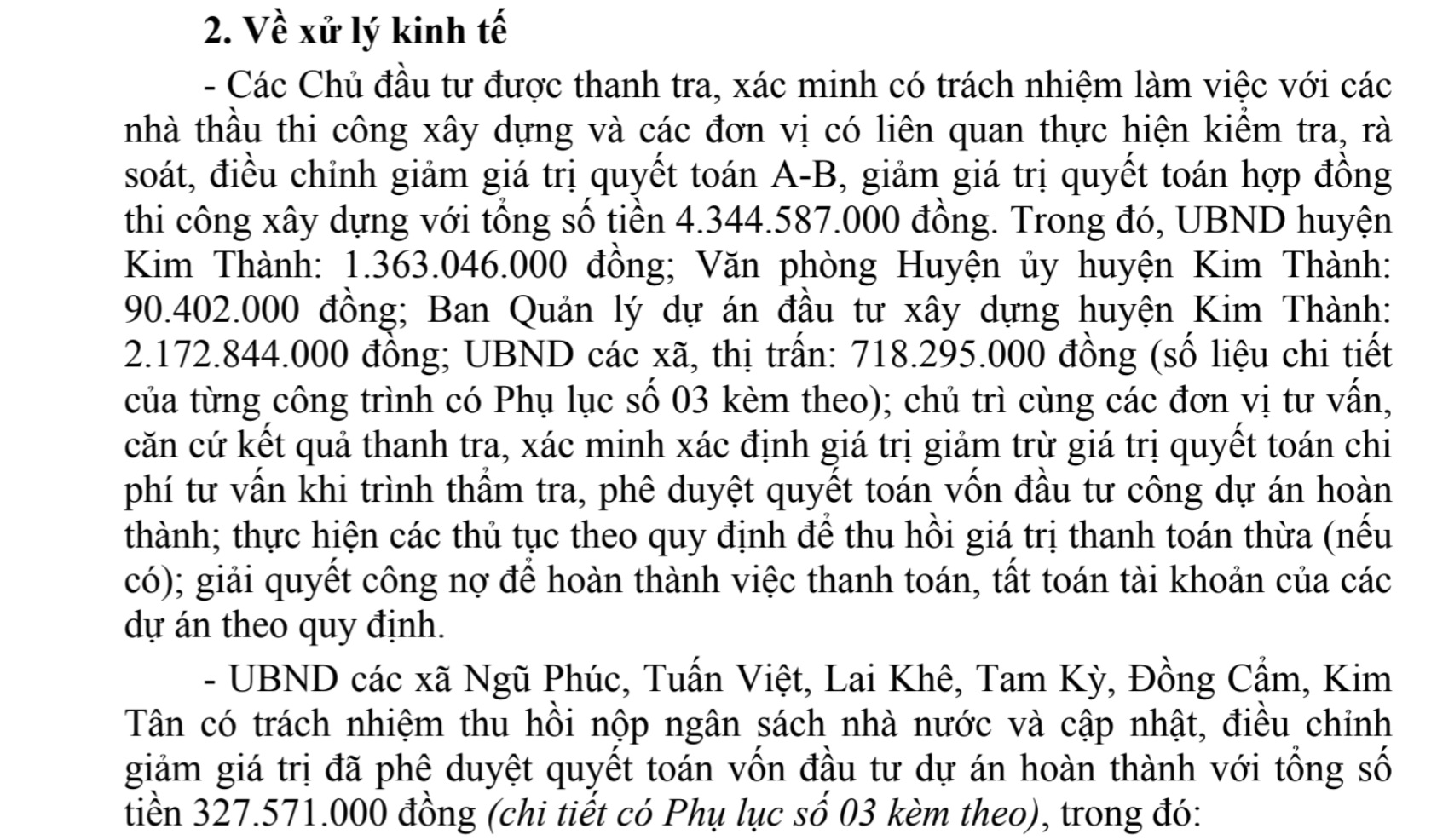 Thanh tra tỉnh Hải Dương kiến nghị xử lý về kinh tế.