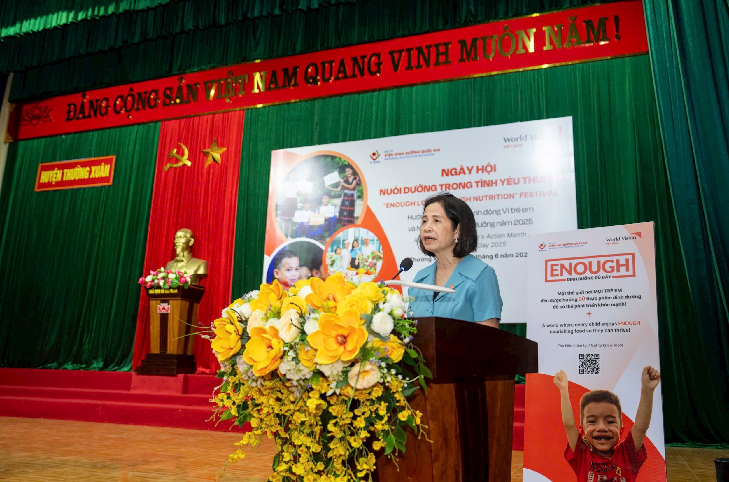 Giám đốc Chiến lược, Phát triển nguồn lực và Chất lượng chương trình, World Vision International tại Việt Nam bà Thân Thị Hà phát biểu tại sự kiện.