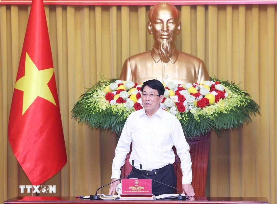 Chủ tịch nước Lương Cường phát biểu chỉ đạo. (Ảnh: Lâm Khánh/TTXVN)