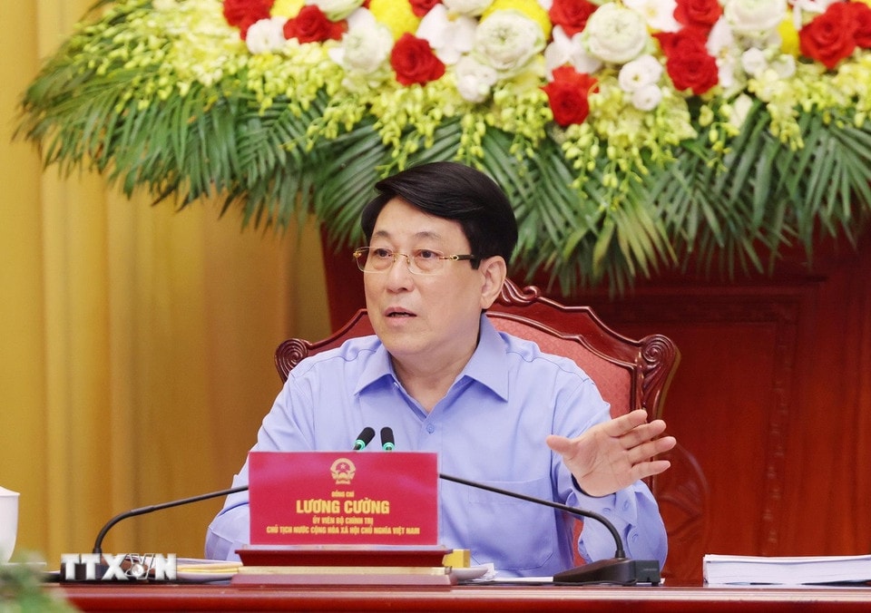 Chủ tịch nước Lương Cường phát biểu. (Ảnh: Lâm Khánh/TTXVN)