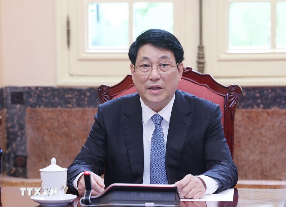Chủ tịch nước Lương Cường phát biểu. (Ảnh: Lâm Khánh/TTXVN)