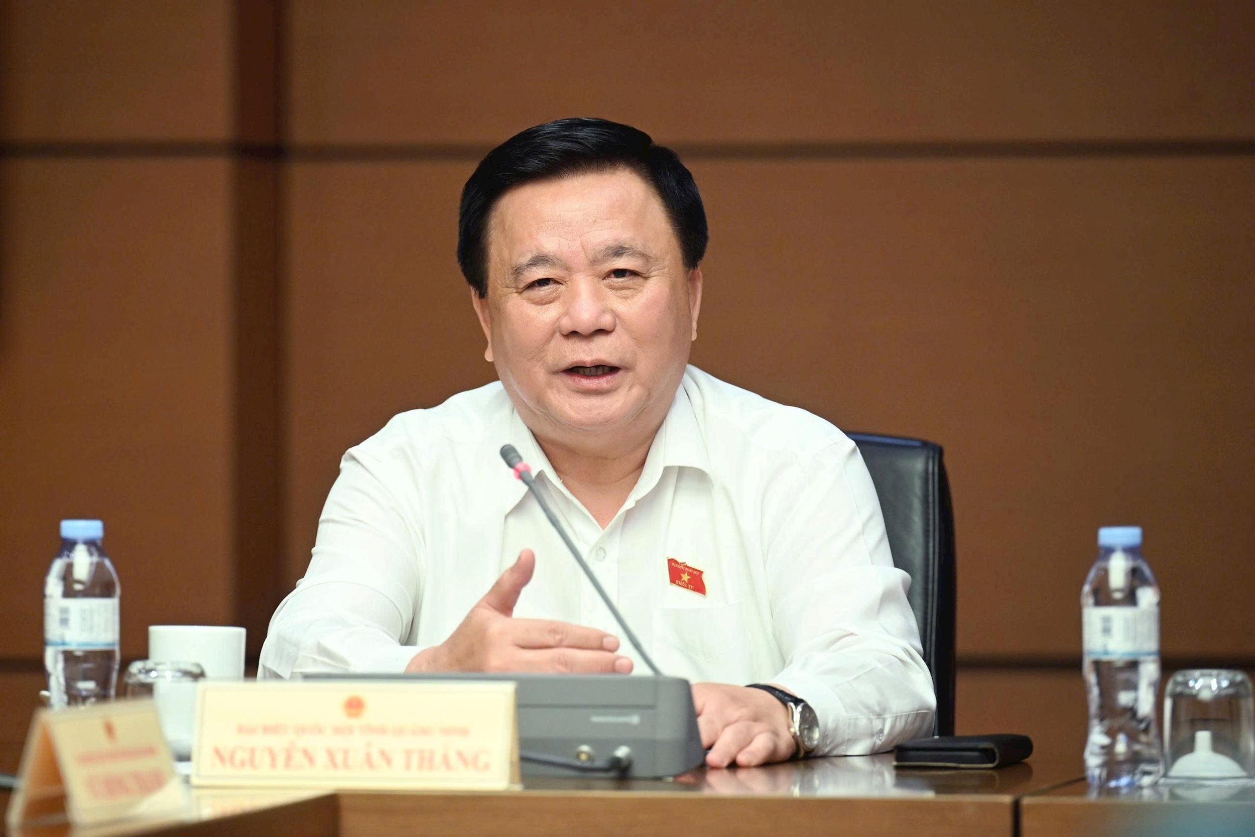 Ủy viên Bộ Chính trị, Chủ tịch Hội đồng Lý luận Trung ương, Giám đốc Học viện Chính trị Quốc gia Hồ Chí Minh Nguyễn Xuân Thắng phát biểu tại phiên họp