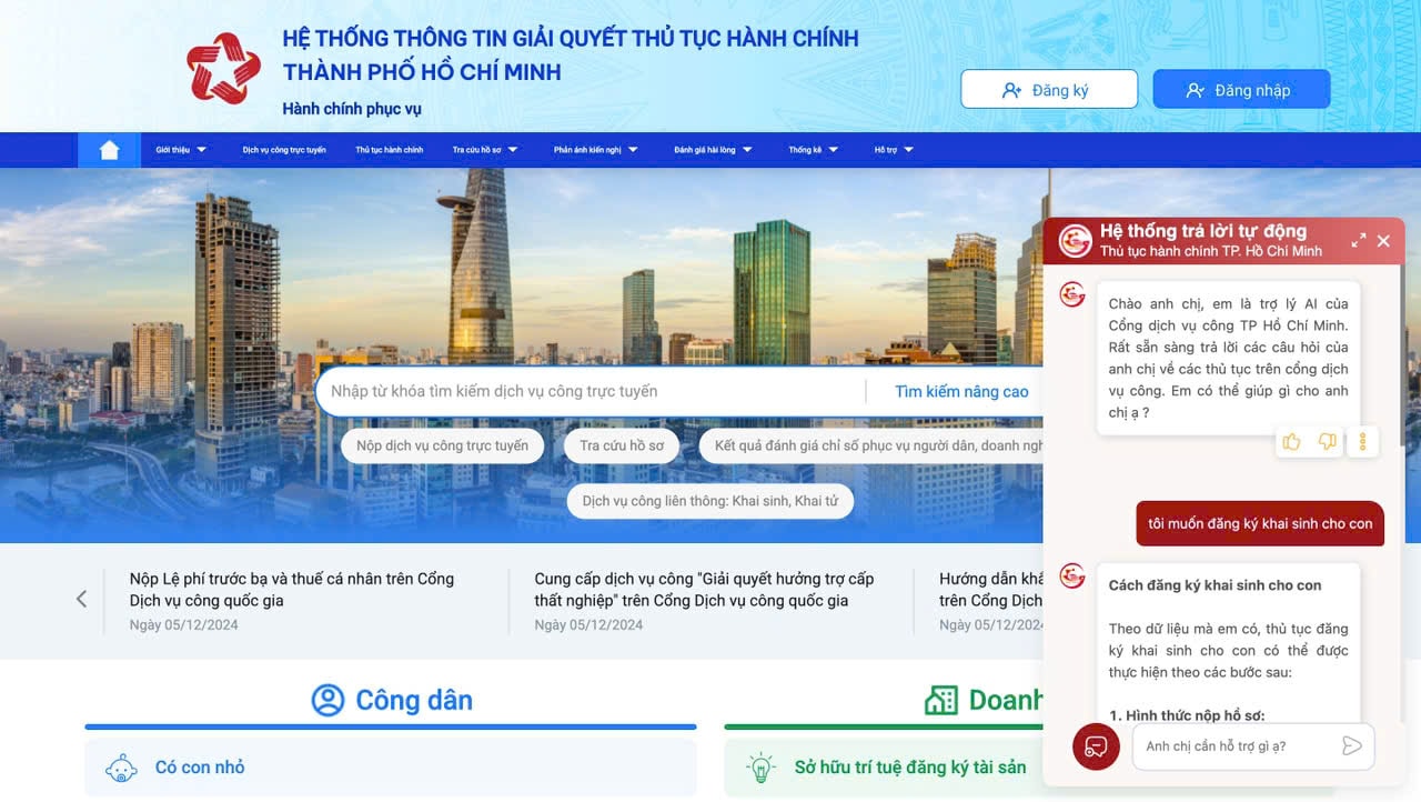 Các trợ lý AI của VNPT được thí điểm tại Hệ thống giải quyết thủ tục hành chính TP.HCM