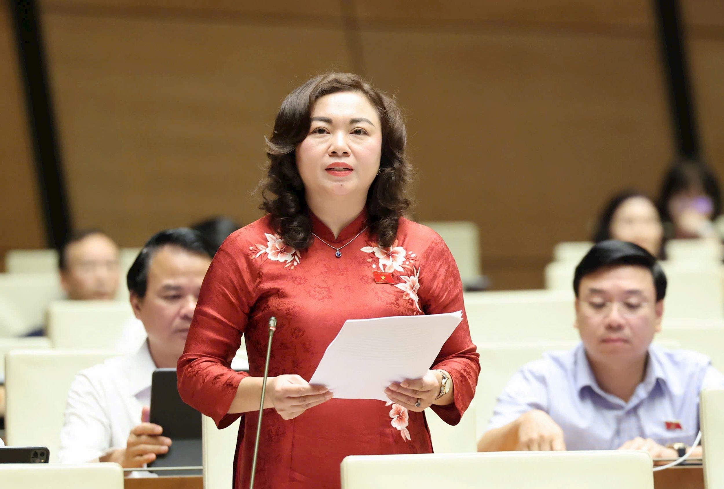 ĐBQH Đặng Bích Ngọc phát biểu ý kiến thảo luận tại hội trường. Ảnh Lâm Hiển