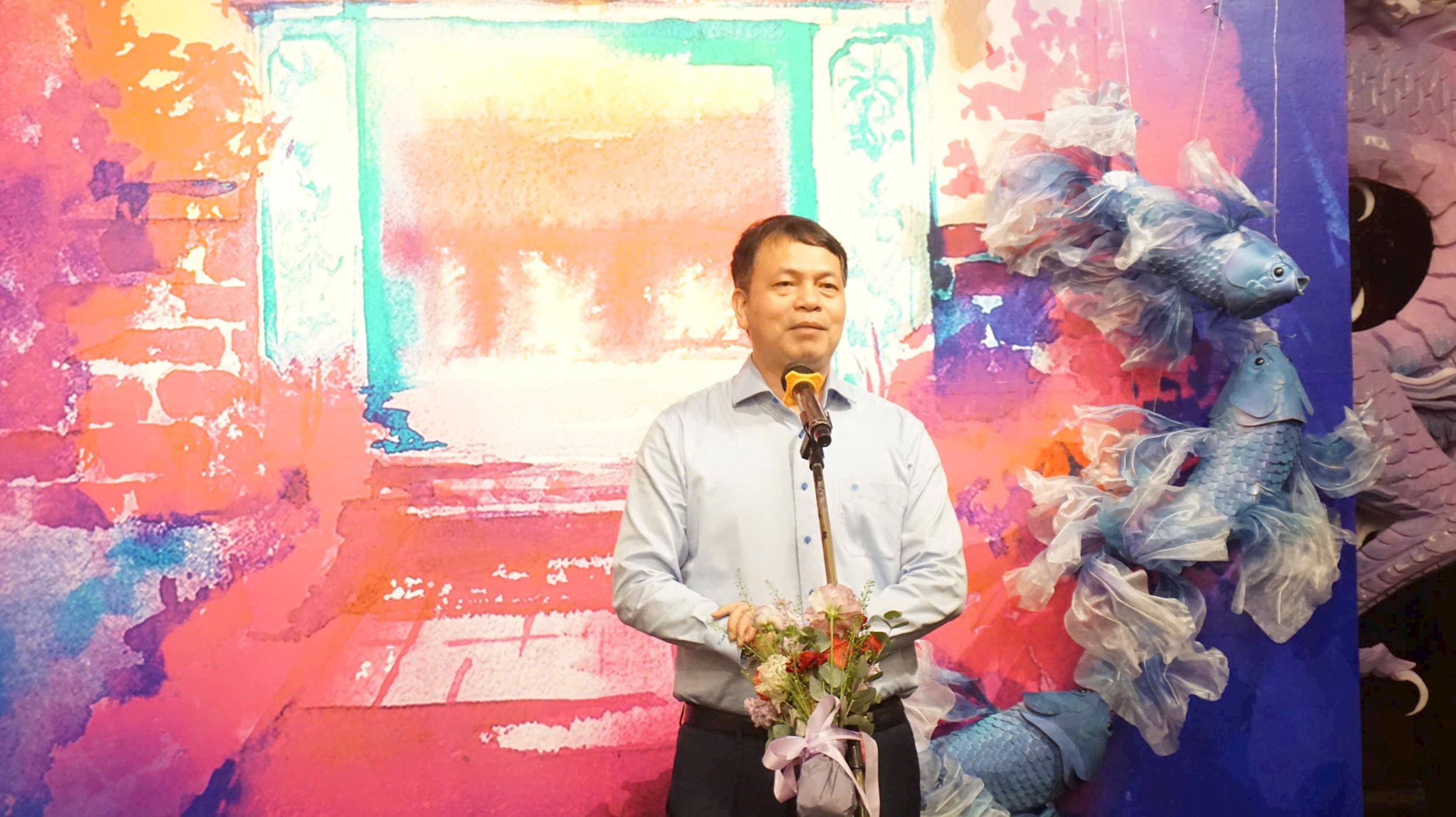 Giám đốc Trung tâm Hoạt động Văn hóa Khoa học Văn Miếu - Quốc Tử Giám Lê Xuân Kiêu phát biểu khai mạc triển lãm