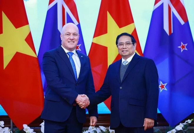 Prime Minister Pham Minh Chinh and New Zealand Prime Minister Christopher Luxon hold talks and witness the signing of bilateral cooperation documents in Hanoi, February 26, 2025. (Photo: VNA) thu-tuong-pham-minh-chinh-tiep-thu-tuong-new-zealand.jpg