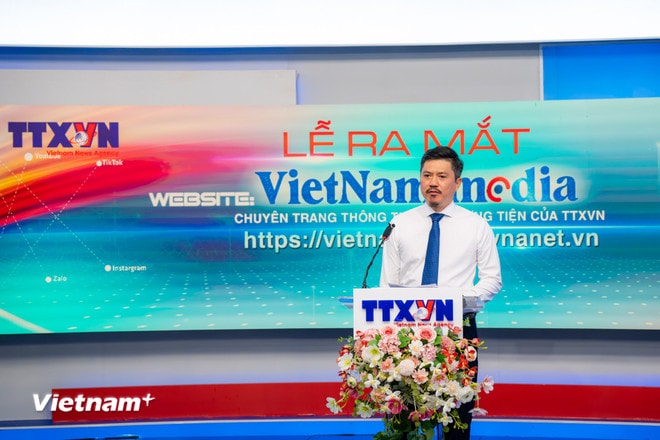 Ông Lê Xuân Thành - Giám đốc Trung tâm Nội dung số và Truyền thông phát biểu. (Ảnh: Minh Sơn/Vietnam+) vnp-chuyen-trang-7.jpg