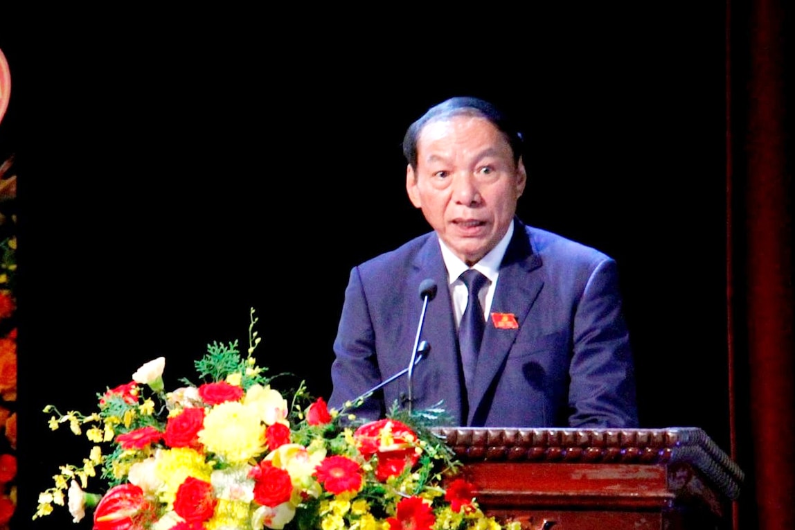 Bí thư Đảng ủy, Bộ trưởng Bộ Văn hóa, Thể thao và Du lịch Nguyễn Văn Hùng phát biểu