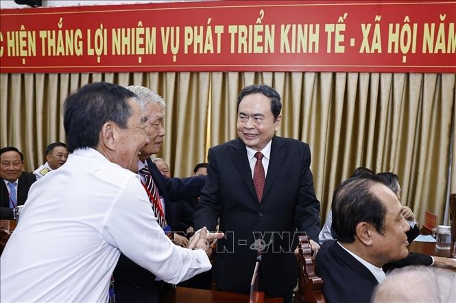 Chủ tịch Quốc hội Trần Thanh Mẫn dự Lễ công bố các Nghị quyết, Quyết định về sáp nhập đơn vị hành chính tại Cần Thơ. Ảnh: Doãn Tấn/TTXVN