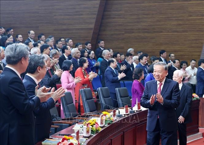Tổng Bí thư Tô Lâm dự Lễ công bố Nghị quyết sáp nhập đơn vị hành chính tại Thành phố Hồ Chí Minh. Ảnh: Thống Nhất/TTXVN