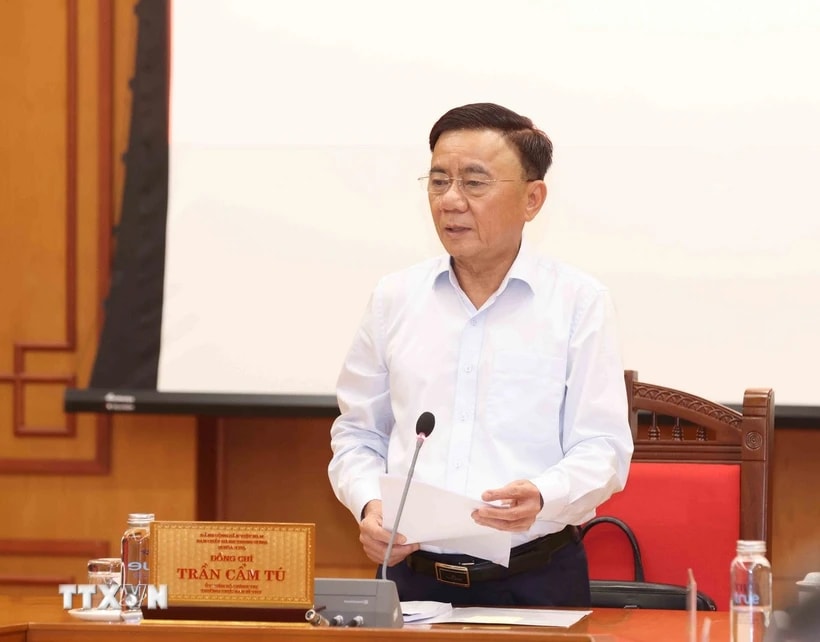 Ông Trần Cẩm Tú, Ủy viên Bộ Chính trị, Thường trực Ban Bí thư, chủ trì giao ban. (Ảnh: Phương Hoa/TTXVN)