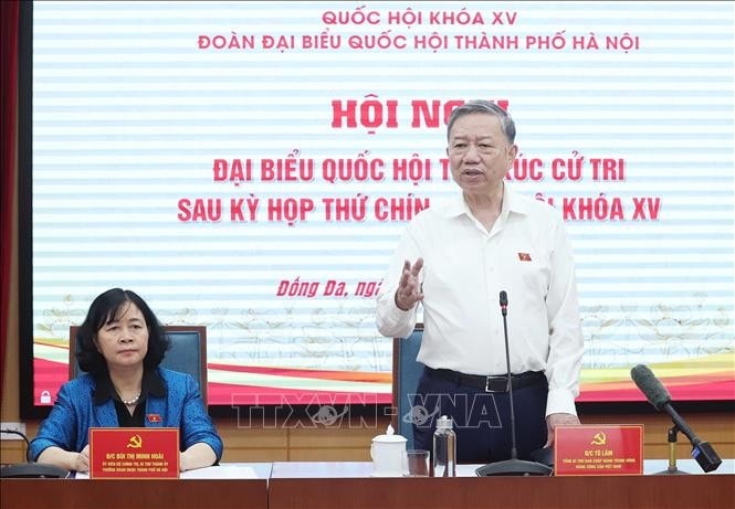Party General Secretary To Lam speaks at the meeting with voters in 11 wards of Hanoi on July 2 (Photo: VNA)