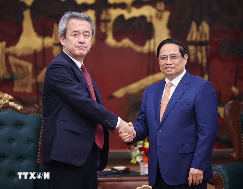Thủ tướng Phạm Minh Chính tiếp ông Masayuki Omoto, Tổng Giám đốc Tập đoàn Marubeni (Nhật Bản). (Ảnh: Dương Giang/TTXVN)