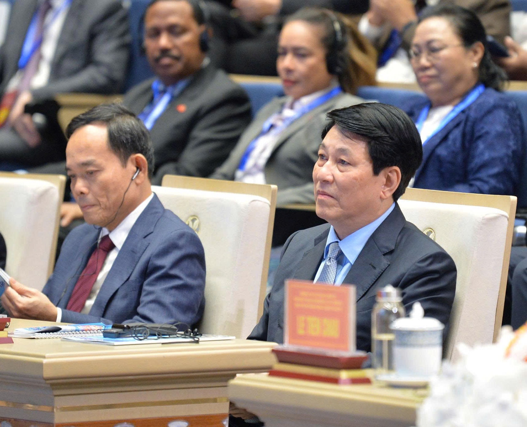 Chủ tịch nước Lương Cường và Trưởng Ban Chính sách, chiến lược Trung ương Trần Lưu Quang tại Hội nghị