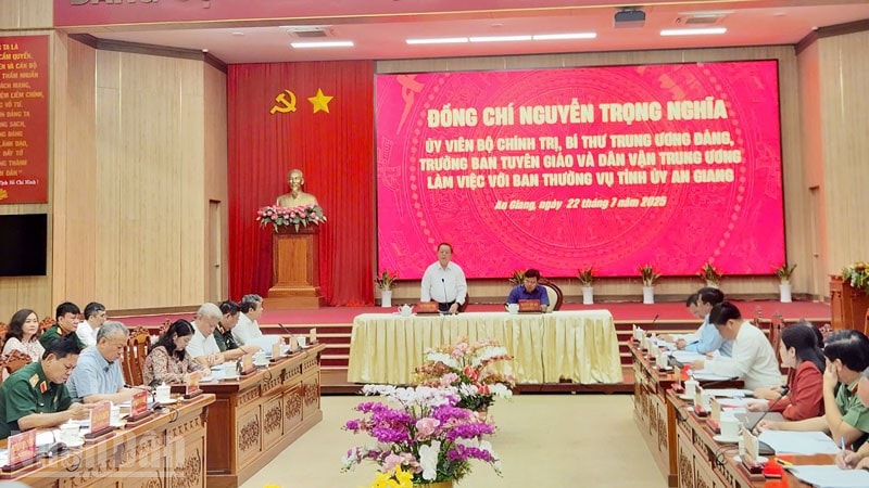 Trưởng Ban Tuyên giáo và Dân vận Trung ương Nguyễn Trọng Nghĩa làm việc với Tỉnh ủy An Giang​