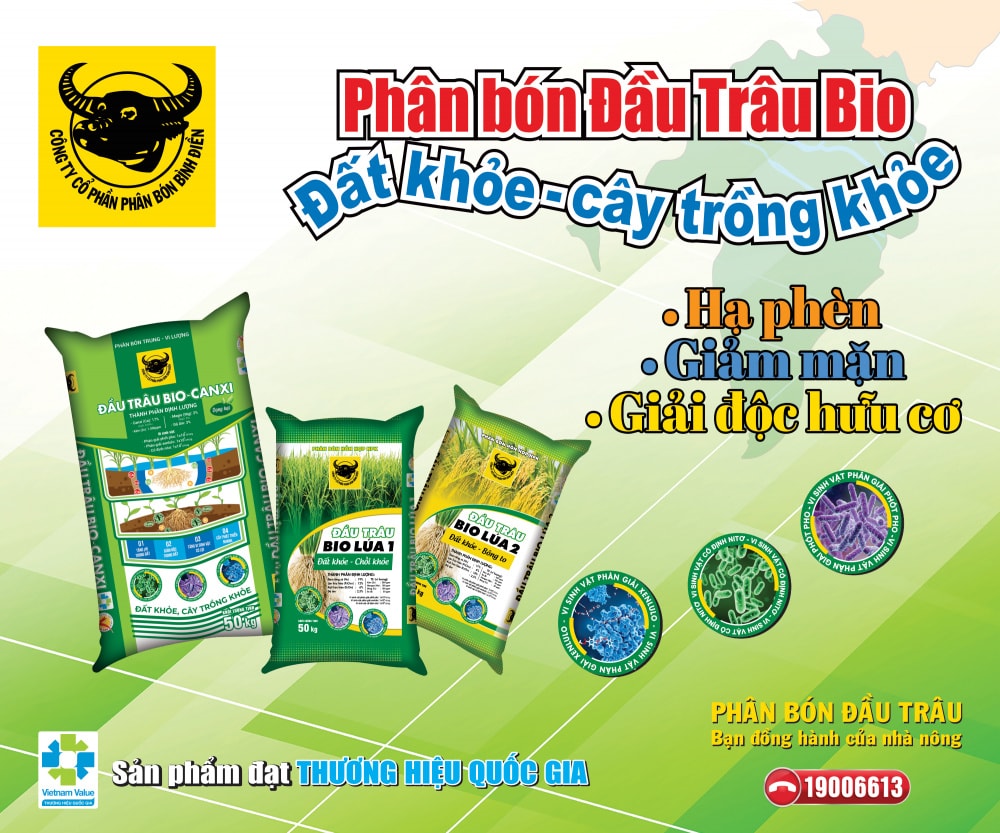 Sản phẩm phân bón Đầu Trâu Bio-Canxi đất khỏe, cây trồng khỏe. Ảnh: Ngọc Vân
