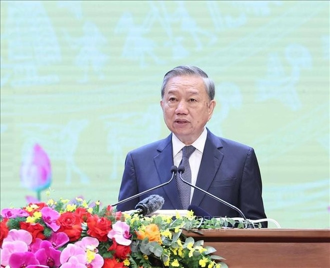 Party General Secretary To Lam speaks at the gathering. (Photo: VNA) Party General Secretary To Lam speaks at the gathering. (Photo: VNA)