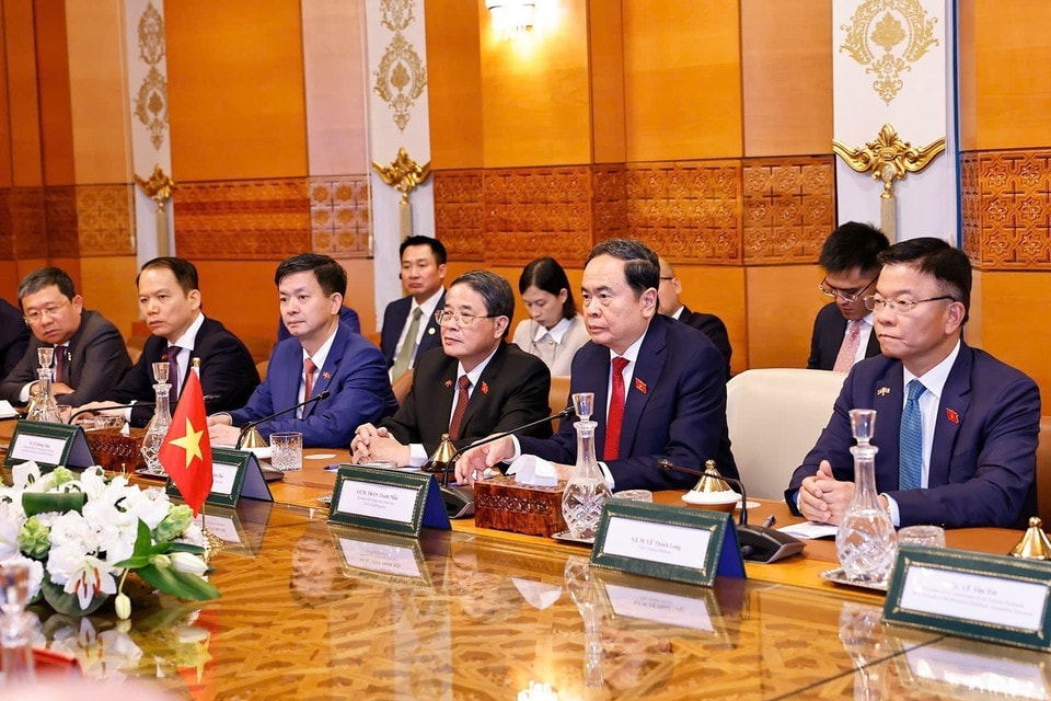 Chairman of the National Assembly Tran Thanh Man delivers a speech the meeting. (Photo: VNA)