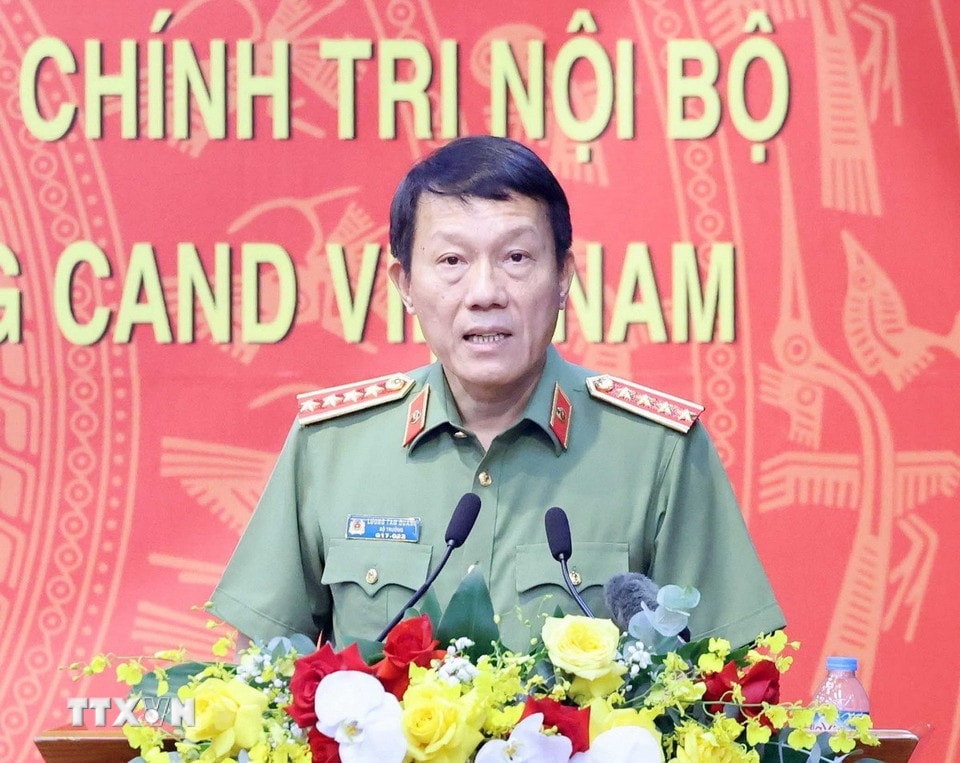 Ủy viên Bộ Chính trị, Bí thư Đảng ủy Công an Trung ương, Bộ trưởng Bộ Công an, Đại tướng Lương Tam Quang phát biểu. Ảnh: Thống Nhất/TTXVN