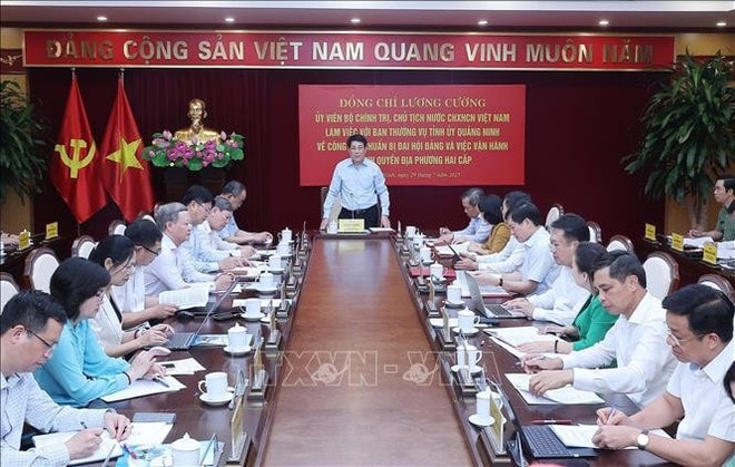 State President Luong Cuong speaks at the working session with the Quang Ninh Party Committee's Standing Board on July 29. (Photo: VNA) 1presidenty-luong-cuong-in-quang-ninh-vna.jpg
