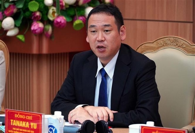 Vice Chairman of the JCP Presidium Tanaka Yu speaks at the event. (Photo: VNA) jeo.jpg