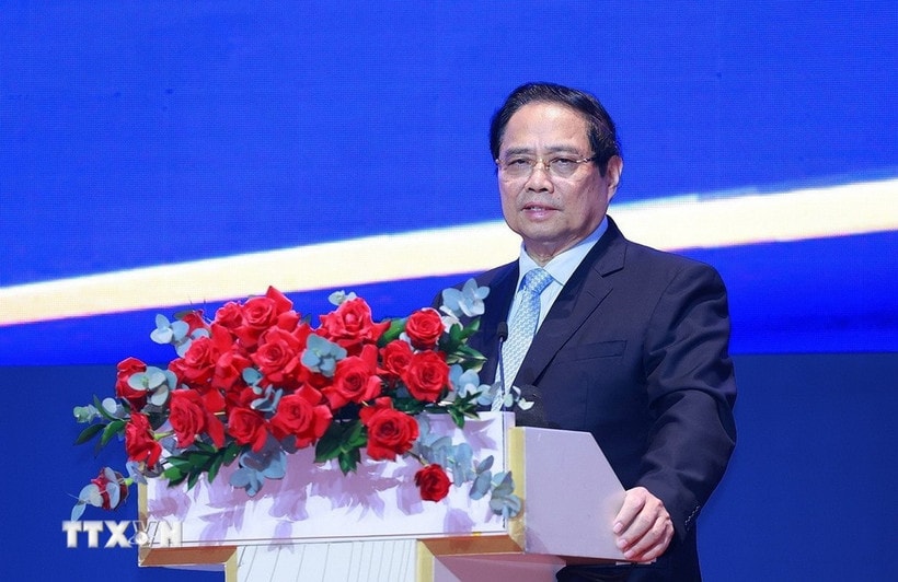 Prime Minister Pham Minh Chinh speaks at the conference in HCM City on August 2 on the implementation of the National Assembly’s Resolution No. 222/2025/QH15 on the IFC. (Photo: VNA)